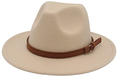 Faringoto Fedora Hut für Damen, Wollfilz, Vintage-Stil, Kirchenhut, Unisex, breite Krempe, beige, M