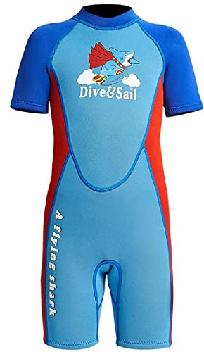 Kinder Neoprenanzug Mädchen Jungen Kurzarm Wäremehaltung UV-Schutz 2.5mm Neopren Tauchanzug Einteiliger kurzärmelig Badeanzug Reißverschluss warm Wetsuit Wassersport Blau M