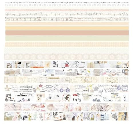 KEOJI 20 Rolls Vintage Washi Tape Set Wide Floral Stamp Letter Old Newspaper Decorative ing Tape DIY Stationery School Supplies-S,Time