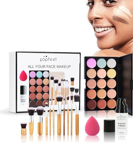 RoseFlower 15 Farben Camouflage Palette Concealer Palette, Grundierung+ 11 Makeup Pinsel, Cover, Concealer Abdeckcreme Camouflage Palette Cover Dark Circles&Blemish