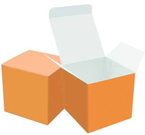 Oletx 25 cajas de regalo de papel naranja, pequeñas cajas de dulces a granel, caja de regalo de 3 x 3 x 3 pulgadas con tapas, cajas de regalo para regalos de fiesta, regalos de cumpleaños, regalos de