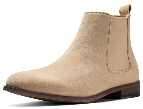 Chelsea Boots for Men Suede Casual - Ankle Chukka Dress Slip on Boots Waterproof Beige