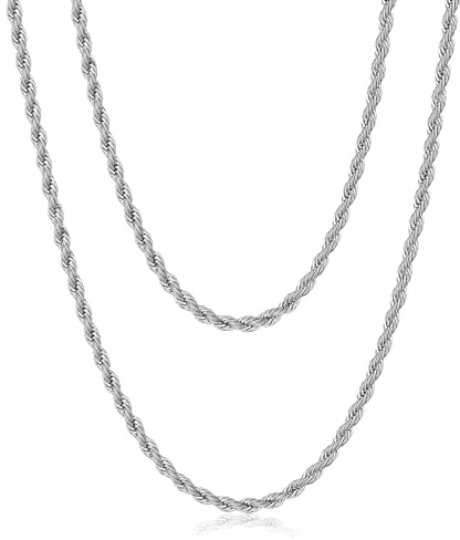 AFSTALR Herr rostfritt stål tvinnad snörkedja silverhalsband halsband 2/2,5/3/4 mm bred kedja för män 45/50/55/60/70 cm