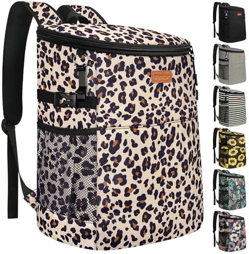 Rucksack Kühler für Damen, Weicher Kühlrucksack mit Kühlfach Isoliert Wasserdicht Ice Pack Kühltasche für Damen Schwarz Braun Muster