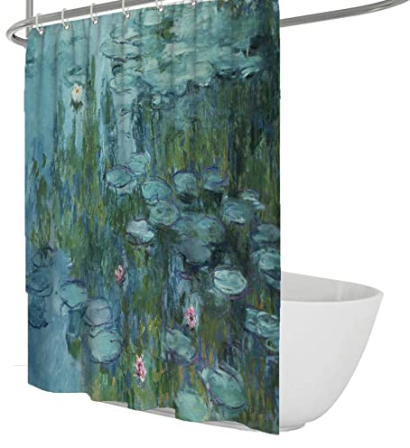 SHUODAOCO Pond Landscape Bath Curtain Plants & Flowers Bathroom Decor Set with Hooks Polyester Fabric Shower Curtains The Water Lilies by Monet 72Wx78L