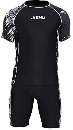 PODOLIXIA Traje de baño de 2 piezas para hombre, traje de baño de manga corta, bañador con protección UV, juego de baño de secado rápido, ropa de natación ajustada, I, XL