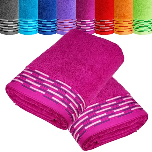 Lashuma 2er Set Duschtuch 70x140, Lugano Badetuch Pink - Purpur 100% Baumwolle