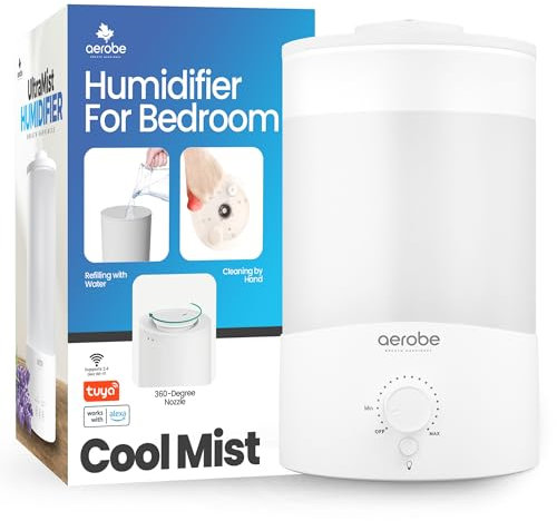 Aerobe Humidifiers 2.5L Air Humidifiers for Bedroom Cool Mist Humidifiers for Home Baby Nursery & Plants Top Fill & 25dB Quiet Upto 35H 360° Essential Oil Diffuser Auto-off with 7 Color Light