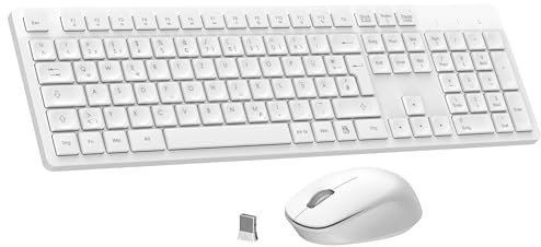 LeadsaiL K786 Tastatur Maus Set Kabellose, Tastatur und Maus, QWERTZ Deutsches Layout Funktastatur mit Maus, Flüsterleiser Tastenanschlag, 2.4 GHz mit 2-in-1 USB Nano Empfänger für PC/Laptop-Weiß