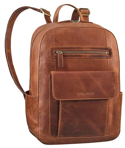 STILORD 'Rae' Business Rucksack Damen Leder - Rucksack Frauen 15.6-16 Zoll Laptop Rucksack Eleganter Arbeitsrucksack Vintage Uni Rucksack mit Laptopfach Echtleder, Farbe:kara - cognac