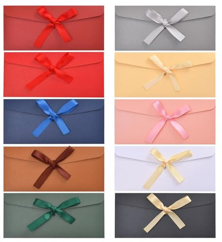 oupados 10 Stücke Farbige Kuverts Geschenkkarten Briefumschläge Umschläge Mit Bändern für Party-Geschenkkarten Thanksgiving Weihnachten Geburtstags-Hochzeitseinladungen Einladungsgrußkarten 22×11cm