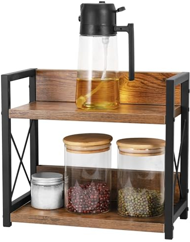 2 Étages Étagère à Épices, Étagère de Rangement de Cuisine, Organisateur de Bureau Multifonctionnel pour Salon, Salle à Manger, Bureau, Support à Épices Empilable pour Pots de Épices ou Canettes