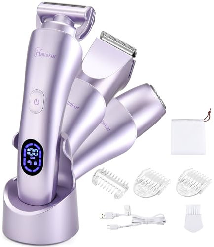Hatteker Women's Electric Shaver Bikini Trimmer Hair Trimmer for Women Electric Razor for Legs Bikini Underarm Public Hairs Led Display IPX7 Waterproof Gift for Women (Purple)
