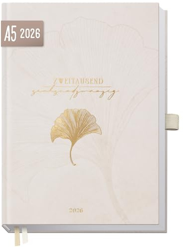 Häfft® Organizer Day by Day Buchkalender 2026 A5 1 Tag 1 Seite Beige Ginkgo- Tagesplaner Kalender, Tageskalender, Terminkalender, Terminplaner 2026 - nachhaltig & klimafreundlich