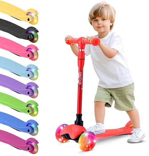Hurtle Monopattino Bambino e Bambina a 3 Ruote, Scooter per Bambini e Bambine con Luci LED, Altezza Regolabile 64-71 cm, Antiscivolo, per Interno/Esterno, Età 2-5 Anni