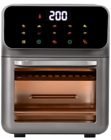 Panana 12L Digitaler Heißluftofen mit Drehspieß, 10-in-1-Funktionen, intelligenter Kochautomat zum Heißluftfrittieren, Braten, Dörren, Backen, Aufwärmen