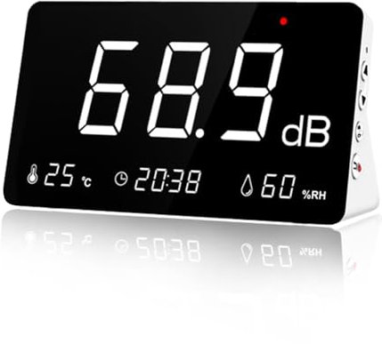 LYCEBELL Misuratore di livello sonoro con registrazione dati, 30-130dB Digital Noise Decibel Meter con funzione di allarme, 26000 registrazione ed esportazione dati, ponderato A, ricaricabile per casa