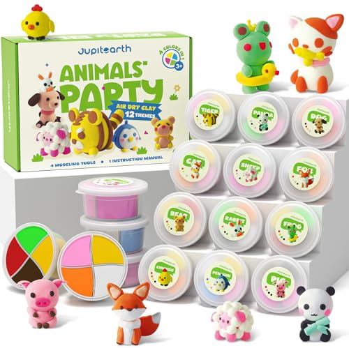Air Dry Clay for Kids,12 Animals Theme Party Foam Clay,Ultra Light Modeling Clay Kit, DIY Art and Home Party Favors for Boys & Girls (Animal)