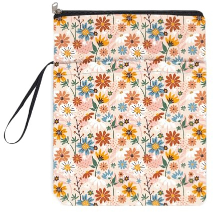 NICENEEDED 9 x 11.4 Couverture de Livre avec Fermeture Éclair et Poche Avant Protège Livre Lavable en Tissu Imperméable avec Poignée Pochette de Livre Florale pour Les Amateurs de Livres Brochés