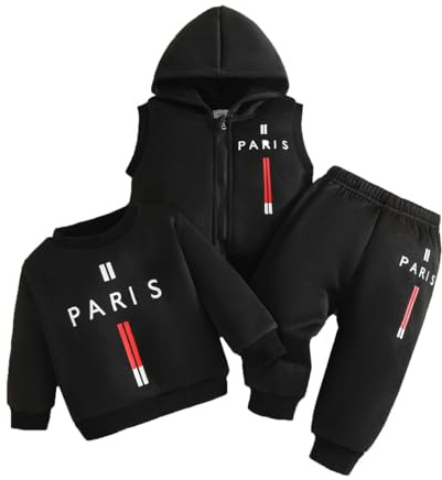 UUAISSO Set di Abbigliamento Autunnale Invernale per Bambino a Righe con Felpe Maniche Lunghe Gilet con Cappuccio e Pantaloni Nero 6-9 mesi