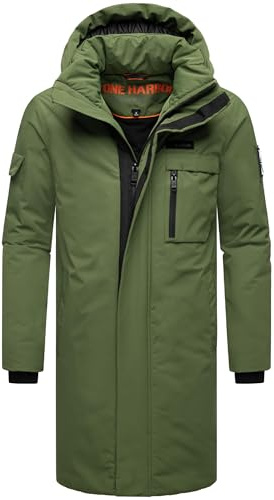 STONE HARBOUR Varm vinterkappa för män lång med avtagbar huva och magnetisk täcklist Xandroo XX S-3XL, Tall oliv, 3XL