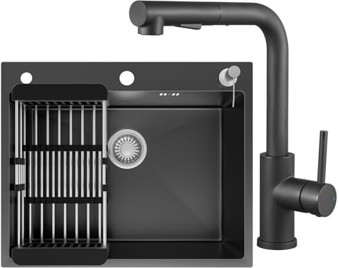 CECIPA Fregadero de cocina de 60 x 49 cm, acero inoxidable con orificio para grifo, 2 lavabo, fregadero de cocina, fregadero empotrable, incluye sifón y sobre