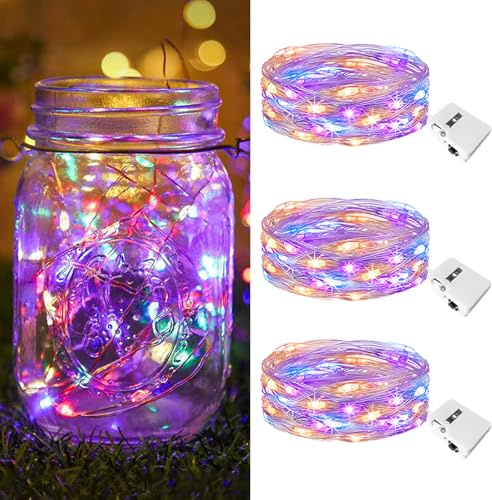 btfarm 3 Pack 3 Modes Fairy Lights Battery Operated, 2M 20 LED String Light | Waterproof Twinkle Light Battery Powered, Small Silver Wire for Indoor Jars Bedroom Christmas Decorations, Multicolour