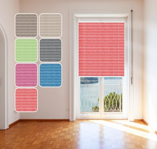 Plissee Rot 50x120cm mit Alu-Profil, Stoff in Jeans-Optik, KlemmFix Halterung ohne Bohren, Melange