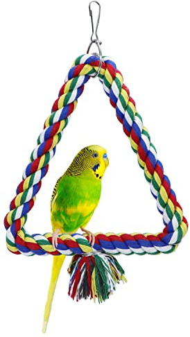 Bird Triangle Rope Swing Colorful Perch Chewing Toy for Parrots Budgie Parakeet Cockatiel Cockatoo (S)