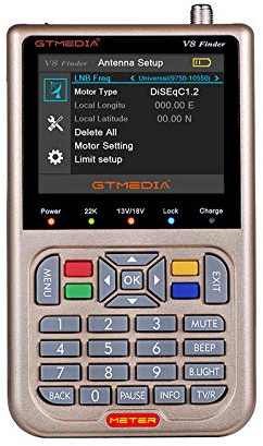 GT Media V8 Pointeur Satellite Finder Mèter pour Le Antenne Réglage Parabole Satellite pour Astra Eutelsat, DVB-S/S2/S2X 1080P HD 3.5 LCD avec Un Sac de Transport