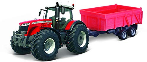 BBURAGO - Collection Ferme - Tracteur Massey Fergusson - avec sa Remorque à Friction - Véhicule Miniature à l'échelle 1:43 - Jouet pour Enfant - à Collectionner dès 3 Ans - B18-31653