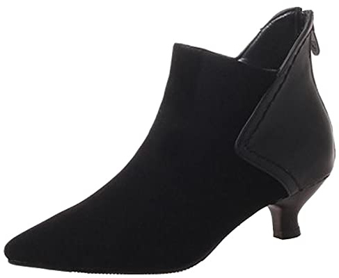 SJJH Botines casuales de tacón fino con punta puntiaguda para mujer, Negro , 41 EU