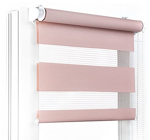 Fenster DEKOR - Rollos für Fenster Bleich-Rosa - Klemmfix Rollo ohne Bohren B45 x H150 cm - Doppelrollo mit Einer Breiten Auswahl an Größen und Farben - Blickdichte Rollos, einfach zu montieren