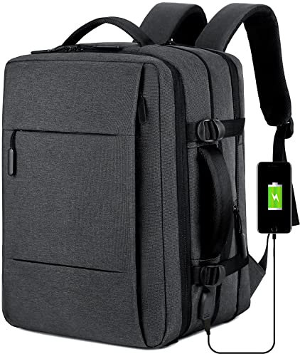 Mixroom - Zaino Uomo Porta PC Estendibile Valigia Bagaglio a mano per Computer Portatile Laptop Con porta USB Grigio Scuro Z3
