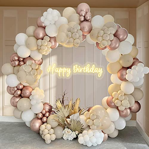Duhego Ballonggirlang, ballonggirlangset med 137 stycken sandvita ballonger, champagne-/guldfärgade metallballonger, girlang med sandvita latexballonger för babyshower, födelsedag, bröllop