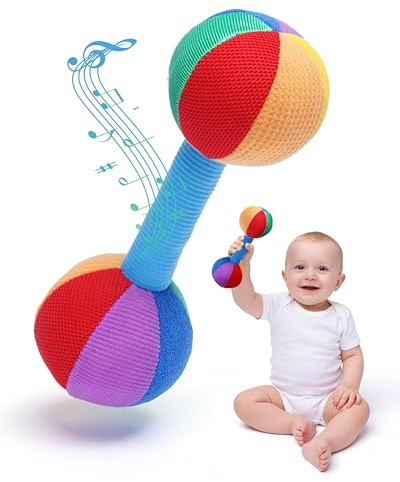 Jollybaby Soft Plush Stuffed Baby Dumbbell Rattle Toys for 0-3-6 Months Newborn, High Contrast Colorful Sensory Rattles Weights Toys for Infant Baby 0-3 Months, Funny Baby Boy Girls Shower Gifts