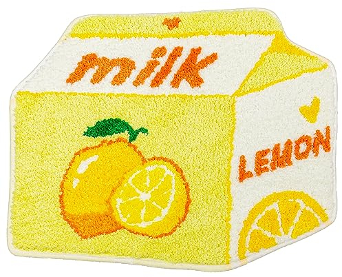 Zitronen-Obst-Badematte für Badezimmerteppiche, niedlich, gelb, saugfähig, rutschfest, Obst-Badteppich, Milch-Cartoon-Form, lustig, Plüsch, Mikrofaser, Duschteppich, Badewannenmatte, dekorativ