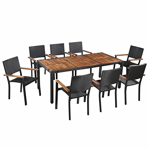 Festnight Rattan Gartenmöbel Set mit 8 Gartenstuhl Ratten Sitzgruppe Gartenset Essgruppe Garten Essgruppe 8 Personen Terrassenmöbel Essgruppe Rattanmöbel Gartenmöbelset Schwarz Akazie Massivholz