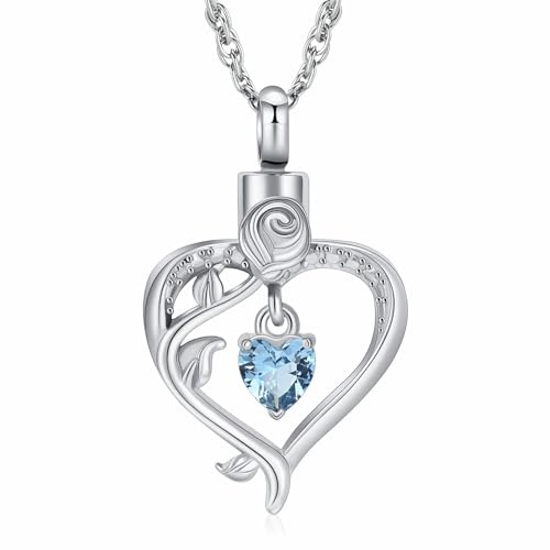 Minicremation Collier urne funéraire en forme de cœur pour femme - Bijou de crémation infini avec pierre de naissance - Médaillon en cristal - Pendentif commémoratif pour un être cher, taille unique