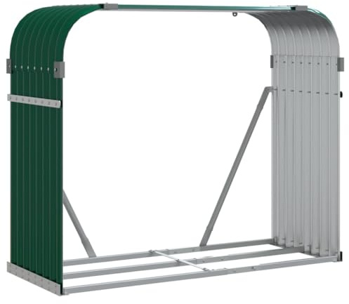 vidaXL Vedställ grön 120x45x100 cm galvaniserat stål, vedhylla, ved förvaring, vedförvaring, vedhyllor, vedställ metall