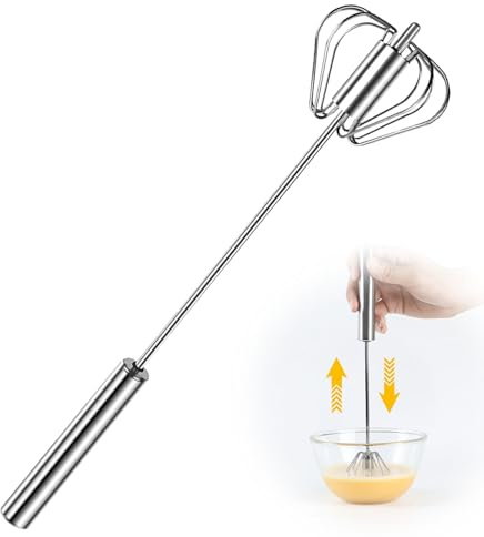 Frusta semiautomatica in acciaio inox, nuova frusta per uova in acciaio inox 2026 a rotazione con spinta manuale, frullatore mescolatore a spinta manuale, strumento per cucina casalinga per uova e