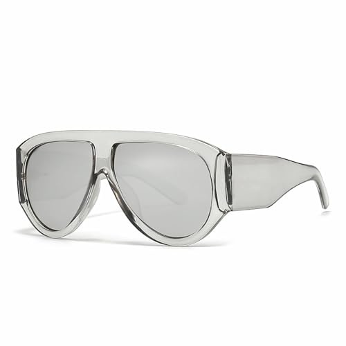 OSAGAMA Gafas de sol vintage de gran tamaño estilo piloto, gafas de sol ovaladas de gran tamaño para hombre y mujer, negras, gris transparente, Large