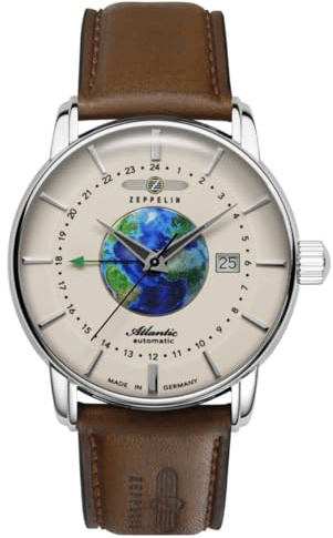 Zeppelin Herrenuhr Serie Atlantic Automatik mit GMT und braunem Lederarmband 8468-5
