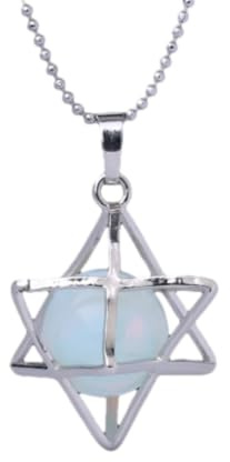 Merkaba Ciondolo in Cristallo Opale Pietra Bianca Anguria Stella Rossa di David Ciondolo per Uomo e Donna Collana Stella a Sei Punte Collana Versatile, Collana Opale, Taglia Unica