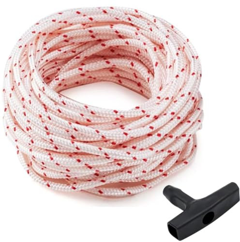 WUSJCOF 10 Meter Ø3mm Starterseil und 1 Stück Startgriff, Starterseil Rasenmäher, Geeignet für Rasenmäher, Kettensägen, Trimmer, Kantenschneider, Freischneider, Motorteile