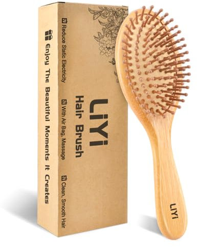 LIYI Natural Bamboo Hairbrush for Hair Growth & Scalp Massage,Wooden Paddle Detangler with Bamboo Bristles,Gentle Anti-Static & Smooth Glide,Unisex Design for All Hair Types - Women/Men/Kids