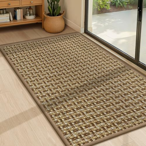 LEKEEPGO Felpudo Entrada Casa 60x90cm, Alfombra Entrada Casa Antideslizante, Tapete Entrada Absorbentes, Alfombrilla Lavable para Balcón, Pasillo, Cocina, Marrón