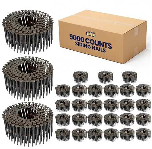 Rockin Rolls Clavos de revestimiento de 5 cm, 9000 unidades, clavos de revestimiento de bobina de alambre de 15 grados, clavos de acero galvanizado de cabeza redonda completa, clavos de valla para