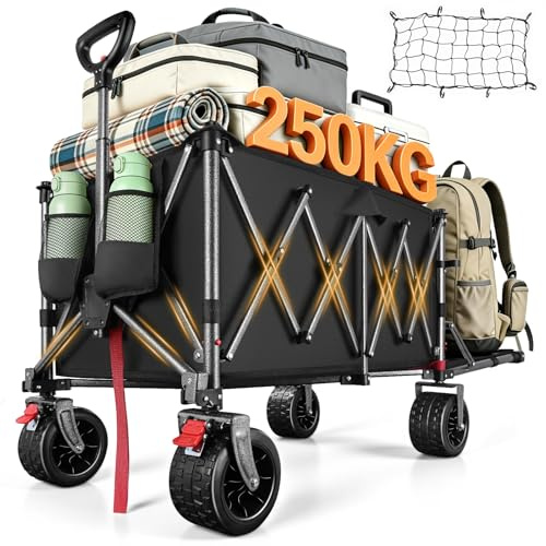 YEAUPE PRO XXXL Carrello Spiaggia, Carrellino con Grandi Ruote Girevoli a 360°, per tutti i terreni, con rete elastica inclusa. Ideale per trasporto outdoor e spiaggia, 200-300L 250KG, Nero Carbone
