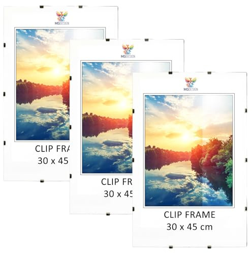 MG Design Lot de 3 cadres sans bordure en 30 x 45 cm – Cadres photo en plexiglas incassable avec dos HDF, fixation murale portrait/paysage